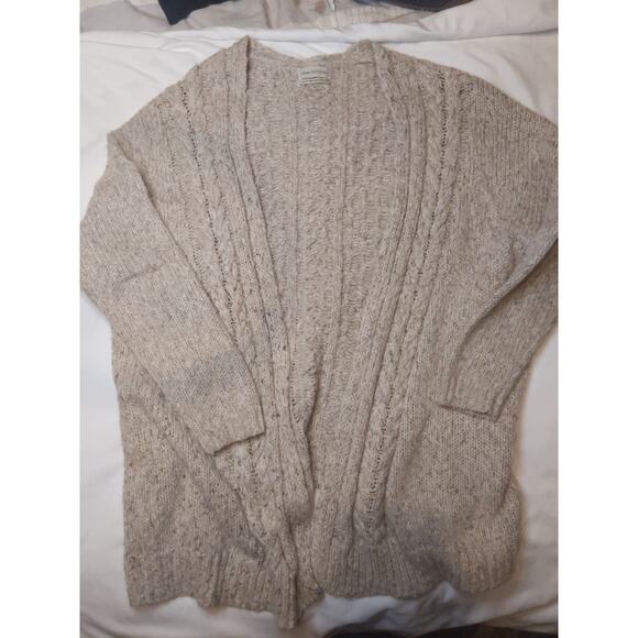 Urban Outfitters Womens XS Cable Knit Cardigan Open Front Oatmeal Beige Cotton - Picture 6 of 8